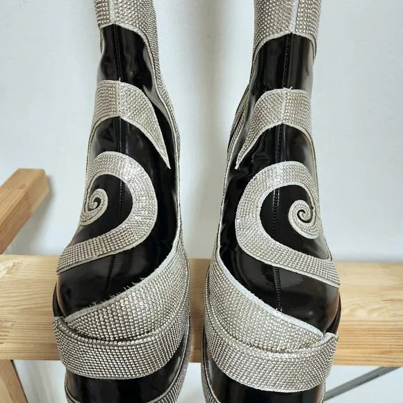 Dolls Kill black and silver rhinestone swirly platform boots - Picture 2 of 2